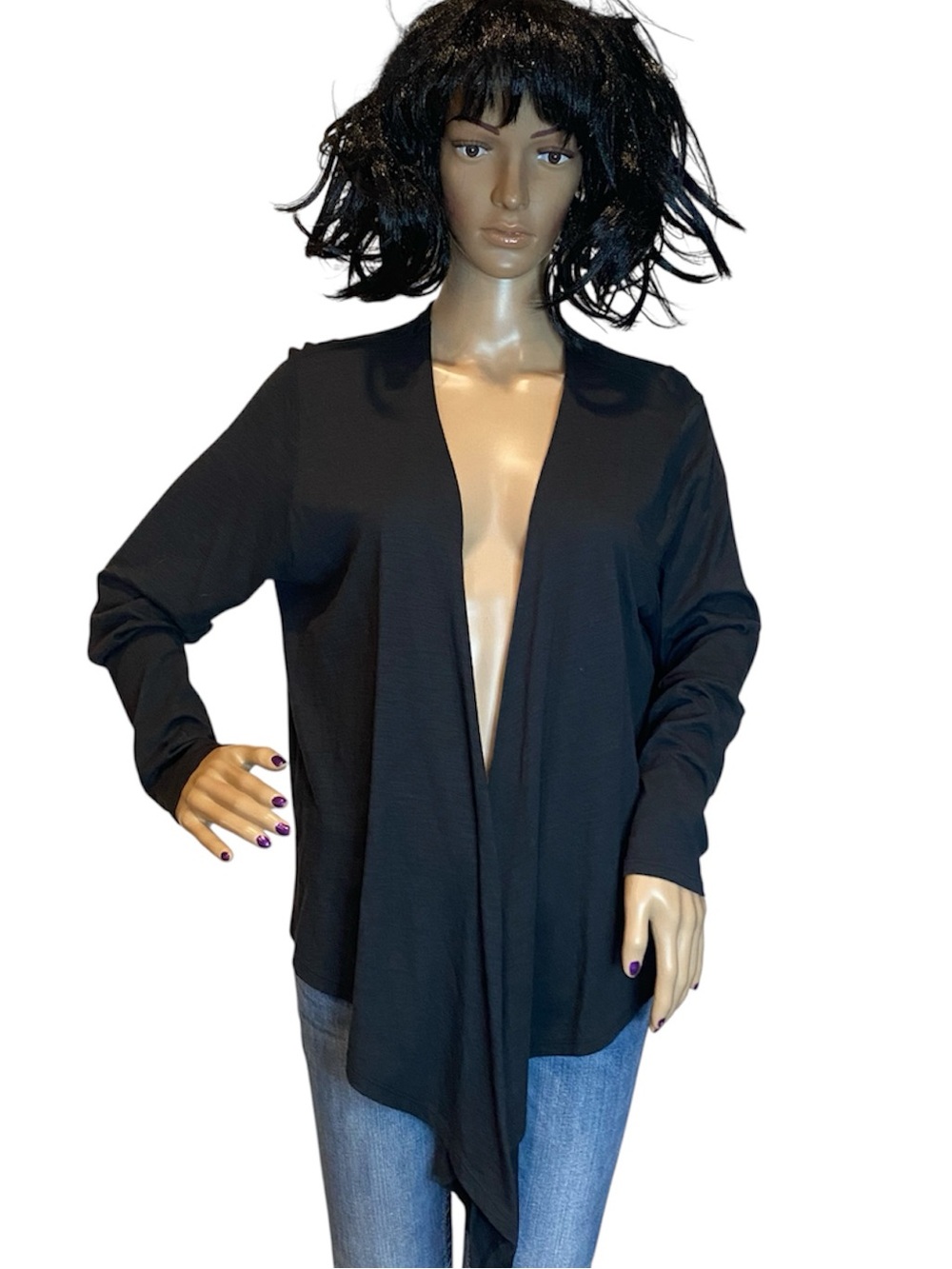 Belle by Kim Gravel Slub Knit Seas the Look Open Front Shrug Black Sz Medium EUC